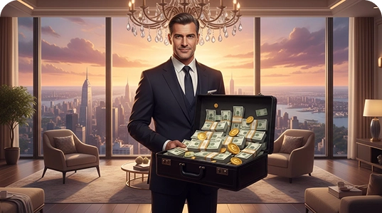 Wonaco Casino | Wonaco VIP winner with a briefcase of cash